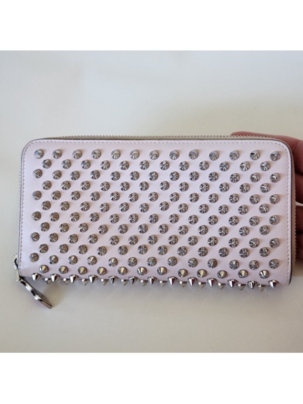 Christian Louboutin Pale Pink Spike-Stud Zip Wallet